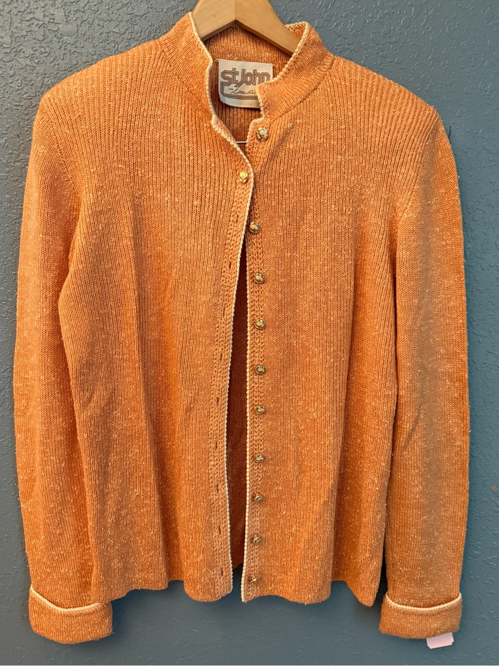 VTG St. John Orange Knit Cardigan Sweater NO SIZE TAG NO MATERIALS TAG ✅ measure